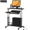 Adjustable Standing Desk with Power Outlets, Stand Up Desk with Tiltable Tabletop, Wheels, Shelf, for Home Office, Black