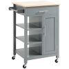Kitchen Island Cart, Rolling Kitchen Island with Storage Shelf, Solid Wood Top, Drawer, for Dining Room, Gray