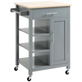 Kitchen Island Cart, Rolling Kitchen Island with Storage Shelf, Solid Wood Top, Drawer, for Dining Room, Gray