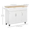 Rolling Kitchen Island, Kitchen Cart on Wheels with 2 Storage Drawers, 3 Door Cabinets and Towel Rack for Dining Room (White, 3-Doors)