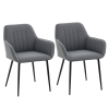 Dining Chairs Set of 2, Linen Upholstery Accent Chair with Back, Armrest, Metal Legs, Dark Grey