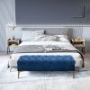 Blue Button Tufted Upholstered Bench - End of Bed Shoe Entryway Storage Bench for Living Room Bedroom - Modern Furniture Decor