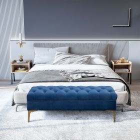 Blue Button Tufted Upholstered Bench - End of Bed Shoe Entryway Storage Bench for Living Room Bedroom - Modern Furniture Decor
