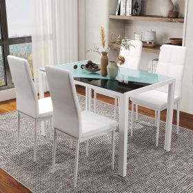 White 5-Piece Rectangular Glass Kitchen Table Set with Metal Frame And Faux Leather Upholstered Chairs Dining Room Furniture
