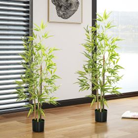 2-Pack 4ft Indoor Artificial Bamboo Plant with Pot Fake Greenery for Home Office Living Room Decor
