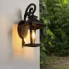 21"(H) 1-Pack Outdoor Wall Lantern Light – Vintage Black Metal & Clear Glass Sconce with Decorative Scroll Design for Porch, Patio