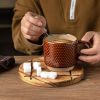 12 OZ Stackable Coffee Mugs, Ceramic Coffee Cups with Texture Patterns for Man,Woman,Dad,Mom
