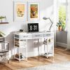 47" Small Computer Desk, Writing Desk with Fabric Drawers, Home Office Desk with Adjustable Shelves, White