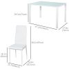 White 5-Piece Rectangular Glass Kitchen Table Set with Metal Frame And Faux Leather Upholstered Chairs Dining Room Furniture