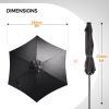 9ft Solar LED Patio Umbrella with Push Button Tilt & Crank, 6 Ribs Waterproof Polyester Outdoor Market Table Umbrella for Garden Backyard Pool, Gray