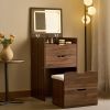 3 in 1 Vanity Desk with Flip Top Mirror, Small Make Up Vanity Set with Visible Glass Desktop, Compact Makeup Vanity with 3 Drawers, Cushioned Tool