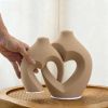 Brown Vases for Decor, Heart Shaped Ceramic Vase Set of 2, Nordic Heart Shaped Vases