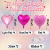Rose Gold, Deep Red & Deep Pink Heart Balloons, 12Pcs 18-Inch Heart-Shaped Foil Balloons for Wedding, Baby Shower, Birthday, Anniversary