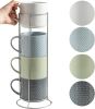 Coffee Mugs with Metal Stand,15 oz Ceramic Stackable Mug Set Embossed Latte Cup, Ceramic Coffee Cups with Handle for Cappuccino and Tea, Multi Color