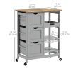 Kitchen Cart on Wheels, Rolling Kitchen Island Cart with Wood Top, 3 Drawers and Shelves for Home Dining Area