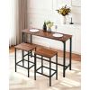 Bar Table, 3PCS 47″ Bars Tables Set, Bar Tables and Chair Set with Rounded Edge Design, Rectangular Pub Table with Two Stools for Office Desk