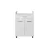 Glover Kitchen Cart With Casters, Open Shelves, Drawer And Cabinet Storage, Mobile Kitchen Island, White