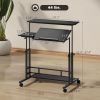 Adjustable Standing Desk with Power Outlets, Stand Up Desk with Tiltable Tabletop, Wheels, Shelf, for Home Office, Black