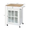 Mobile Kitchen Trolley, White, Elegant Glass Panel Door, Metallic Grip, Towel Holder, Versatile Use