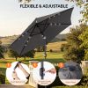 9ft Solar LED Patio Umbrella with Push Button Tilt & Crank, 6 Ribs Waterproof Polyester Outdoor Market Table Umbrella for Garden Backyard Pool, Gray