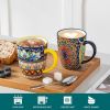 12 oz Coffee Mugs Set of 6, Ceramic Mug with Handle, Boho Coffee Cups for Latte, Cappuccino & Hot Chocolate, Dishwasher & Microwave Safe Gift Set