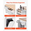Kitchen Island Cart with Storage, 60in Wide Mobile Kitchen Cart with Wheels, Drop Leaf, 2 Drawers, Trash Can Cabinet, Knife Holder, Spice Rack