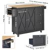 Kitchen Island Cart, 56" Wood Top Mobile Carts with Storage Cabinet, Rolling Table with Drop Leaf, Spice Rack, Towel Bar, Adjustable Shelf, Drawer