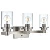 Bathroom Light Fixtures, 3-Light Brushed Nickel Bathroom Lighting Fixtures Over Mirror with Clear Glass Shade