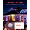Christmas Light Clips, 200 Pack, Weatherproof Holiday Outdoor Lighting Hanging Hooks, Mount to Shingles & Gutters, for C3, C4, Mini