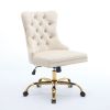 A&A Furniture Office Chair,Modern Velvet Upholstered Tufted Button Home Office Chair with Golden Metal Base