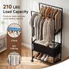 Multifunctional Freestanding Coat Rack with Storage Baskets & Wheels, Metal Garment Organizer with Shoe Rack