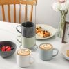 Coffee Mugs with Metal Stand,15 oz Ceramic Stackable Mug Set Embossed Latte Cup, Ceramic Coffee Cups with Handle for Cappuccino and Tea, Multi Color