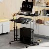 Adjustable Standing Desk with Power Outlets, Stand Up Desk with Tiltable Tabletop, Wheels, Shelf, for Home Office, Black