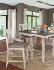 Dining Room Rustic Style Antique White 5pc Dining Set Counter Height Table w Shelf Unique High Chairs Furniture