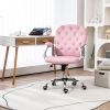 Velvet Office Chair Button Tufted Adjustable Swivel with Padded Armrests Pink