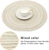 Round Placemats Set of 6 Boho Braided Bordered Placemats 15 inch for Dining Tables Wedding Holiday Party (Ivory Bordered, 6)