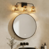 Moonlit Three Lights Wall Sconce With Rattan Shade, Bathroom Lighting Fixtures Over Mirror