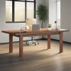 63-Inch Executive Desk, Large Office Computer Desk with  Wood Legs, Simple Farmhouse Study Writing Desk Workstatio