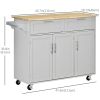 Rolling Kitchen Island, Kitchen Cart on Wheels with 2 Storage Drawers, 3 Door Cabinets and Towel Rack for Dining Room (Grey, 3-Doors)