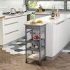 Rolling Kitchen Cart with Pull-Out Tray, Slide-Out Basket, and Rolling Island, Gray