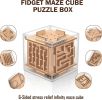 Fidget Puzzle Cube for Kids and Adults - 6-Sided Wooden Puzzle Game Fidget Toy for Anxiety Relief - Handheld Maze Cube for Travel - 3D Brain Teaser Ma