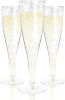 24 Champagne Flutes Plastic - Disposable Flute - Silver Glitter Plastic Glasses for Parties