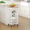 32.25" Wooden Rolling Kitchen Storage Cart, White, Microwave Cart on 360 Swivel Wheels