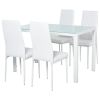 White 5-Piece Rectangular Glass Kitchen Table Set with Metal Frame And Faux Leather Upholstered Chairs Dining Room Furniture