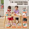 Sensory Table and Chairs Set, Toddlers Activity Table with 2 Stools, 2 Storage Bins & Paper Roll Holder, Indoor/Outdoor Play Sand and Water Table
