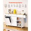 Kitchen Island Cart with Storage, 60in Wide Mobile Kitchen Cart with Wheels, Drop Leaf, 2 Drawers, Trash Can Cabinet, Knife Holder, Spice Rack