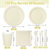175 Pcs Ivory Paper Plates and Napkins, Beige Party Supplies Include Scalloped Cream Plates Napkin Cup Plastic Cutlery for Wedding, Bridal&Baby Shower