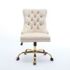 A&A Furniture Office Chair,Modern Velvet Upholstered Tufted Button Home Office Chair with Golden Metal Base