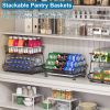 3-Tier Rolling Pantry Floor Organizer and Storage Cart with Wheels, Stackable Wire Pantry Baskets for Pantry Shelves
