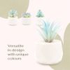 Blue Artificial Succulent in Pots (White Ceramic, 4 Pot Set) Fake Plants for Indoors, Office Decor Blue Christmas for Women
